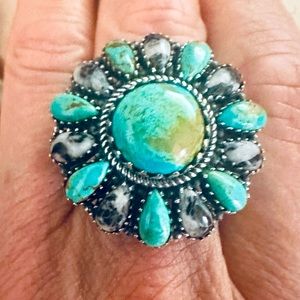 Blue Moon Turquoise and White Buffalo Gemstone Ring in Sterling Silver Sz9 NWT